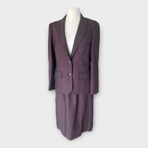 Vintage Pendleton Wool Skirt Suit Red Navy Checked Women's Sz 14 Preppy Tailored